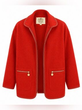 RZR WeatherWise Wool Blend Zip Front Jacket Red Sz L Oversize Pipe Trim VTG